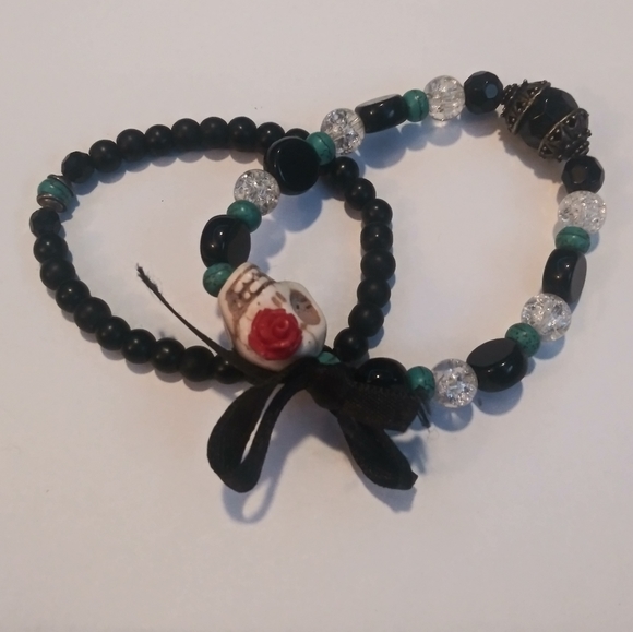 Bohemian Skull Bracelet Set/Pair - Blue, Black, Red - Picture 3 of 4